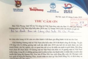 Thư cảm ơn của Ban Tổ chức Quỹ Hỗ trợ Tài năng trẻ Việt Nam