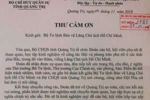 Thư cảm ơn của Bộ Chỉ huy Quân sự tỉnh Quảng Trị